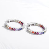 Rainbow Heart 925 Silver Earrings Ladies CZ Zirconia Charm Jewelry