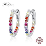 Rainbow Heart 925 Silver Earrings Ladies CZ Zirconia Charm Jewelry