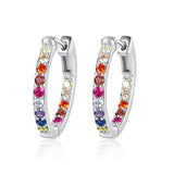 Rainbow Heart 925 Silver Earrings Ladies CZ Zirconia Charm Jewelry