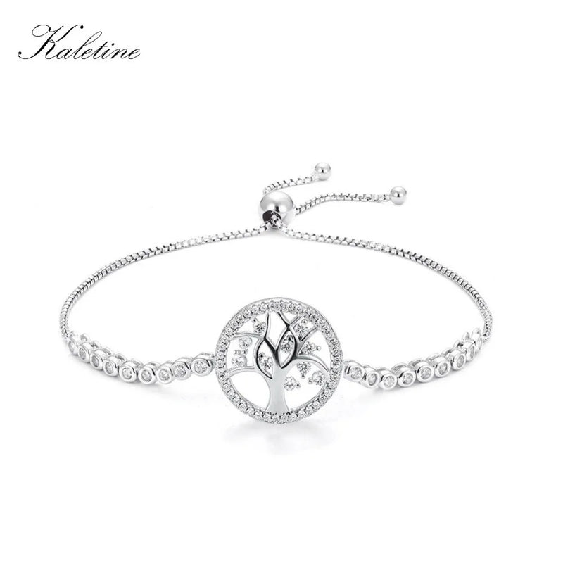 925 Silver Tennis Bracelet Tree Of Life Charm Bead