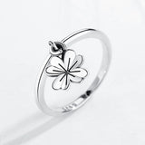 Retro Punk 925 Sterling Silver Rings Flower Pendant Jewelry Halloween Accessorie
