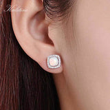 925 Silver Opal Stud Earrings Square Design for Women