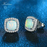 925 Silver Opal Stud Earrings Square Design for Women