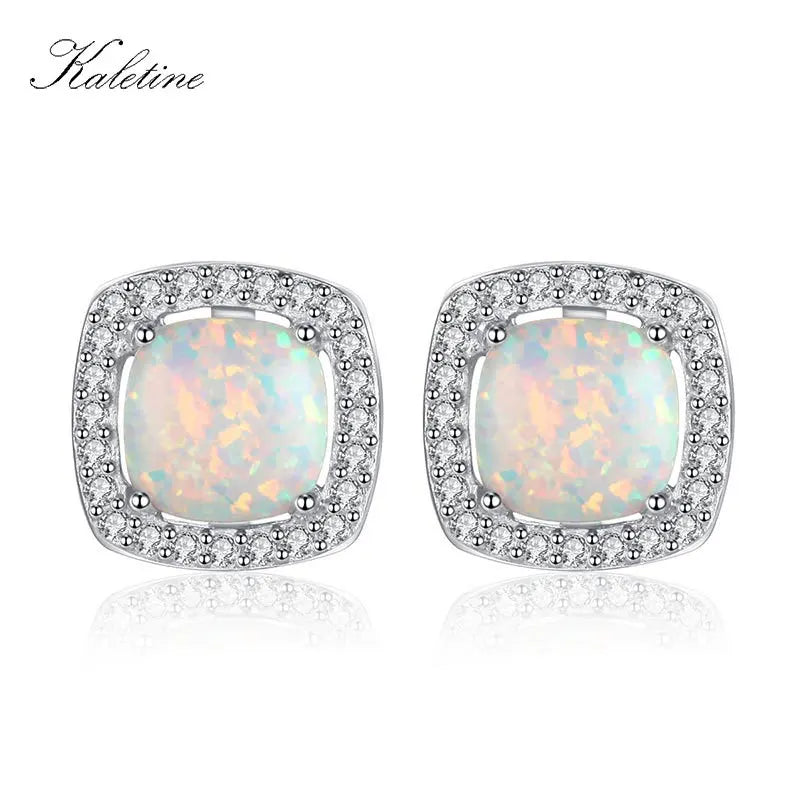 925 Silver Opal Stud Earrings Square Design for Women
