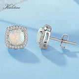 925 Silver Opal Stud Earrings Square Design for Women