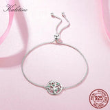 925 Silver Bracelet Heart Tree of Life Charm Green Crystal Adjustable Jewelry