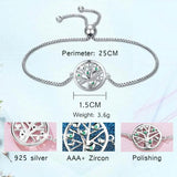 925 Silver Bracelet Heart Tree of Life Charm Green Crystal Adjustable Jewelry