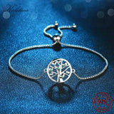 925 Silver Bracelet Heart Tree of Life Charm Green Crystal Adjustable Jewelry