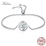 925 Silver Bracelet Heart Tree of Life Charm Green Crystal Adjustable Jewelry