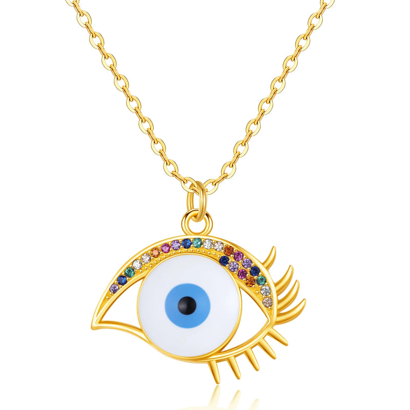 Evil Eye Necklace Crystal Lucky Eye Pendant 925 Sterling Silver Chain Choker