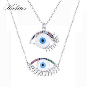 Evil Eye Necklace Crystal Lucky Eye Pendant 925 Sterling Silver Chain Choker
