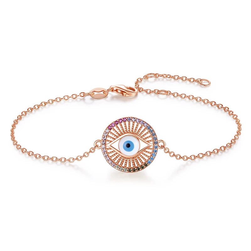 Evil Eye Charm Bracelet Sterling Silver Hamsa Bracelet for Women