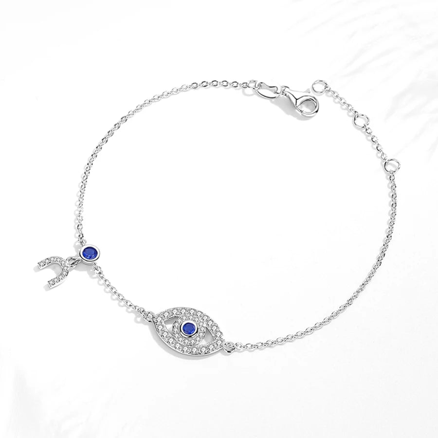 925 Silver Evil Eye Charm Bracelet Vintage Jewelry