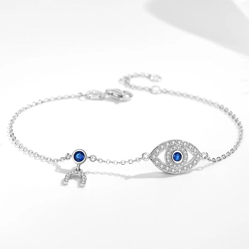 925 Silver Evil Eye Charm Bracelet Vintage Jewelry