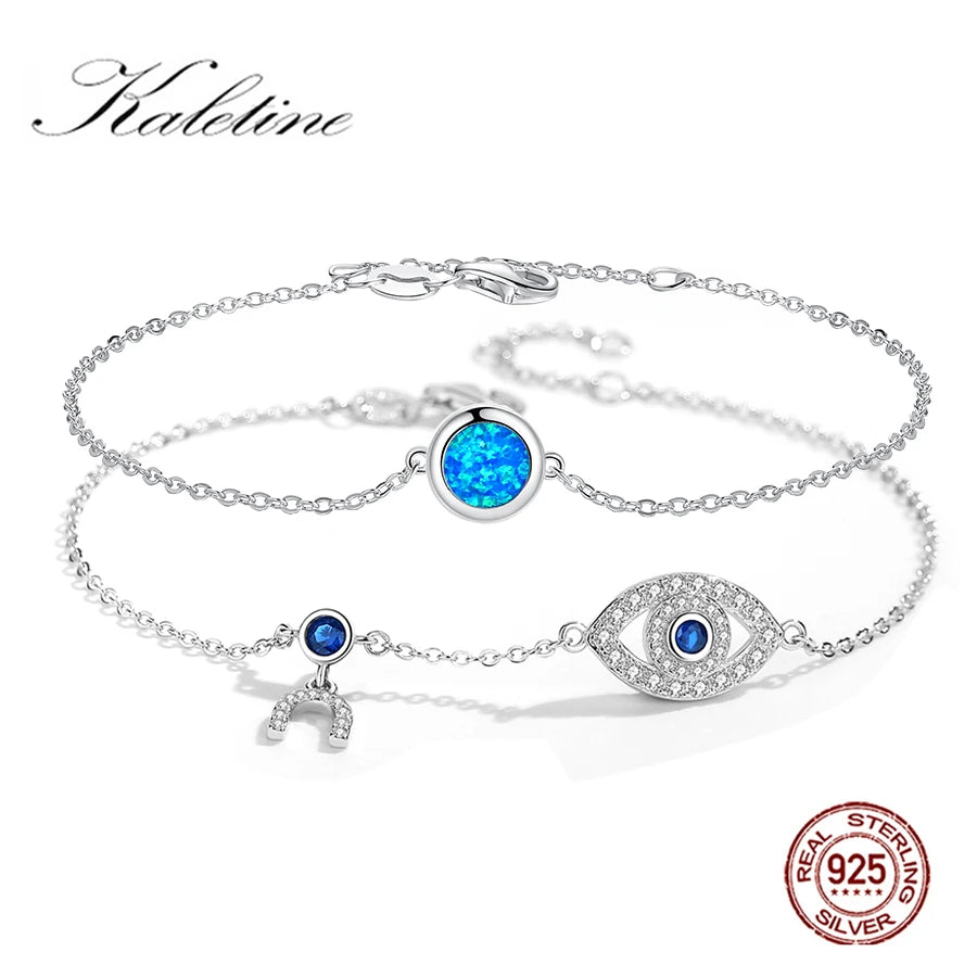 925 Silver Evil Eye Charm Bracelet Vintage Jewelry