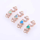 KAMAF 4 PCS Opal 17*6mm LOVE Copper Inlay Zircon DIY Jewelry Accessories
