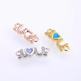 KAMAF 4 PCS Opal 17*6mm LOVE Copper Inlay Zircon DIY Jewelry Accessories