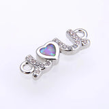 KAMAF 4 PCS Opal 17*6mm LOVE Copper Inlay Zircon DIY Jewelry Accessories