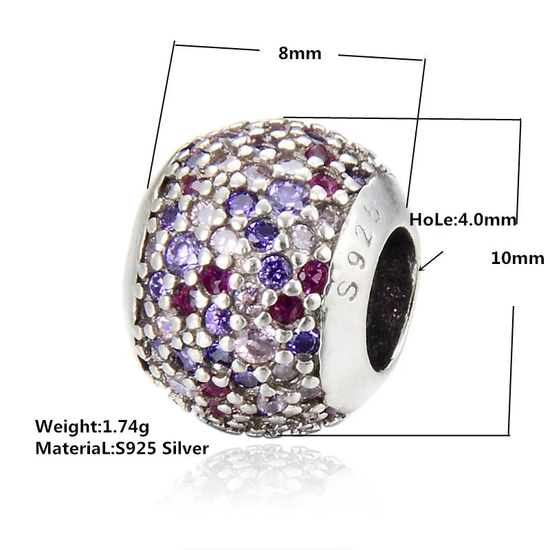 KAMAF Sterling Silver Round Zirconium Beads for DIY Bracelet