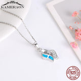 925 Silver Opal Necklace for Women CZ Wedding Jewelry