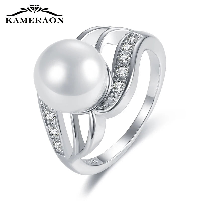 CZ Pearl Ring Silver Jewelry for Wedding R0917