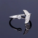 925 Silver Mermaid Ring CZ Shell Pearl Adjustable