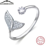 925 Silver Mermaid Ring CZ Shell Pearl Adjustable