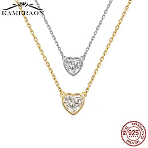 925 Sterling Silver Heart Necklace with Clear CZ Zircon N833S