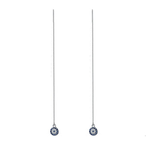 Long Evil Eyes Pendant Earrings 925 Silver Tassel Jewelry