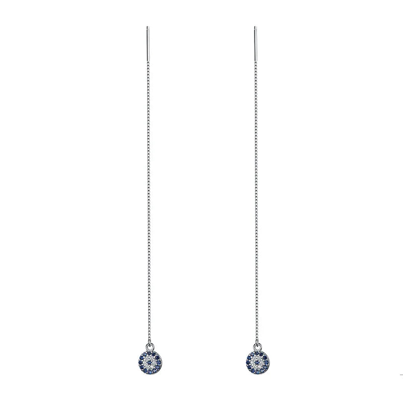 Long Evil Eyes Pendant Earrings 925 Silver Tassel Jewelry