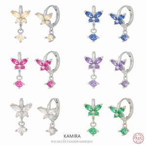 925 Silver Multi-color Butterfly Drop Earrings for Women