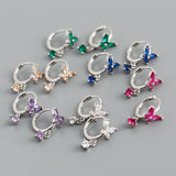 925 Silver Multi-color Butterfly Drop Earrings for Women