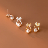 925 Silver Crystal Stone Bow Stud Earrings for Women Girl Party Jewelry