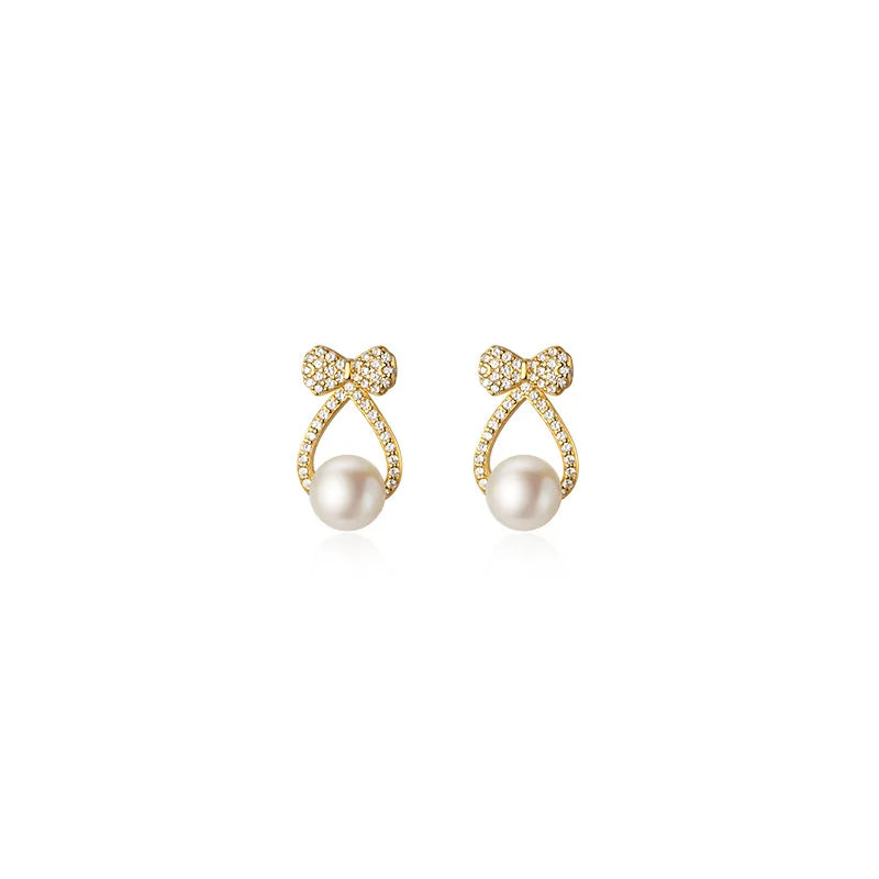 925 Silver Crystal Stone Bow Stud Earrings for Women Girl Party Jewelry