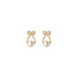 925 Silver Crystal Stone Bow Stud Earrings for Women Girl Party Jewelry