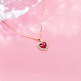 925 Silver Red Zircon Love Heart Pendant Necklace for Women