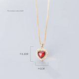 925 Silver Red Zircon Love Heart Pendant Necklace for Women