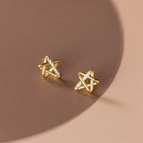 925 Silver Star Zircon Stud Earrings Wedding Party Jewelry Gift
