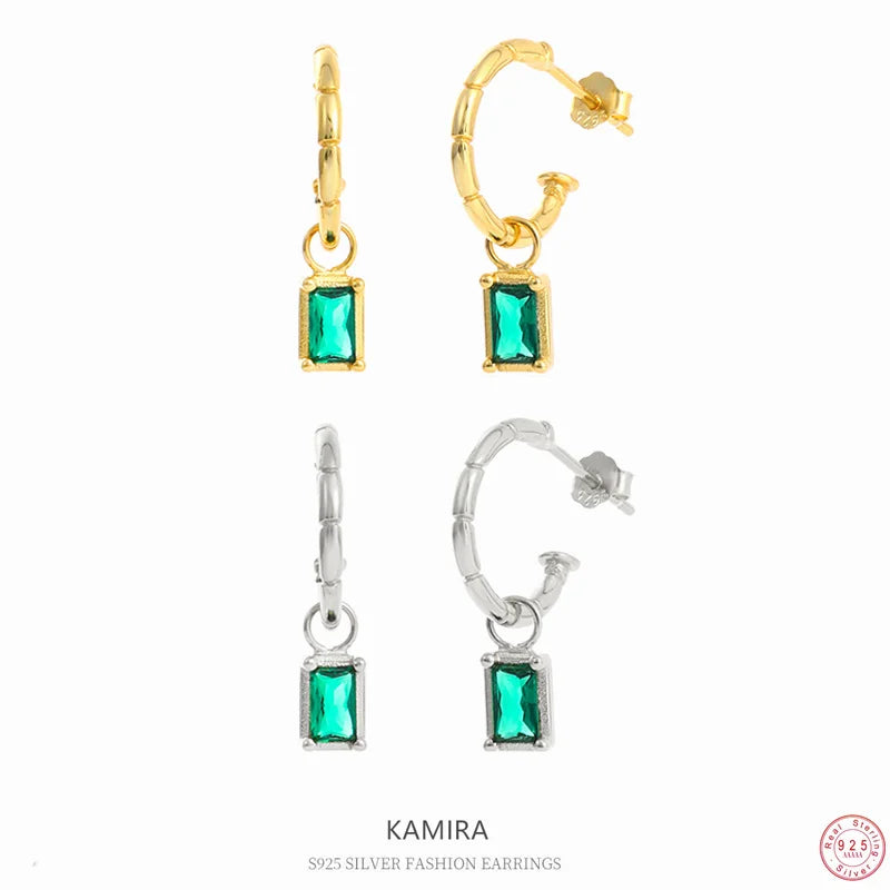 925 Silver Vintage Green Clear Zircon Dangle Earrings