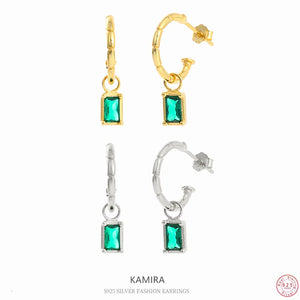 925 Silver Vintage Green Clear Zircon Dangle Earrings