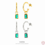 925 Silver Vintage Green Clear Zircon Dangle Earrings