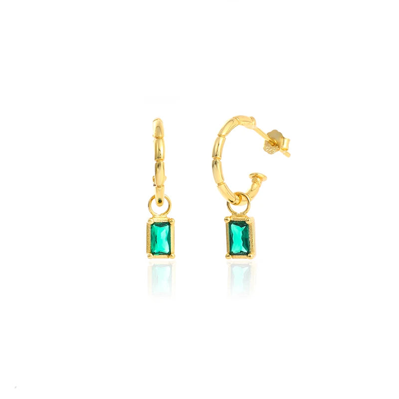 925 Silver Vintage Green Clear Zircon Dangle Earrings