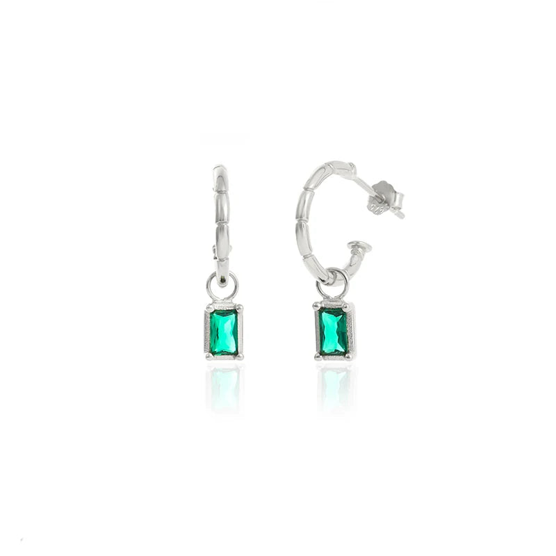 925 Silver Vintage Green Clear Zircon Dangle Earrings