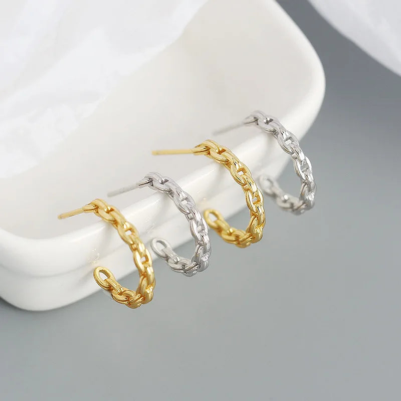 925 Silver Link Chain Stud Earrings Vintage Punk Jewelry