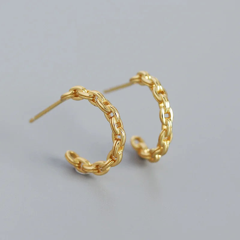925 Silver Link Chain Stud Earrings Vintage Punk Jewelry