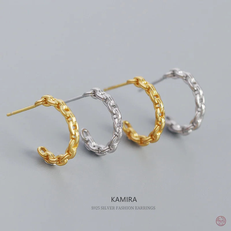 925 Silver Link Chain Stud Earrings Vintage Punk Jewelry