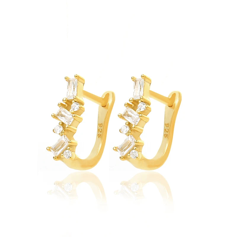 925 Silver Geometric Zircon Square Hoop Earrings for Women Men