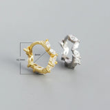 925 Silver Leaf Crystal Hoop Earrings Women Party Jewelry Gift