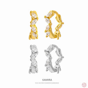925 Silver Leaf Crystal Hoop Earrings Women Party Jewelry Gift