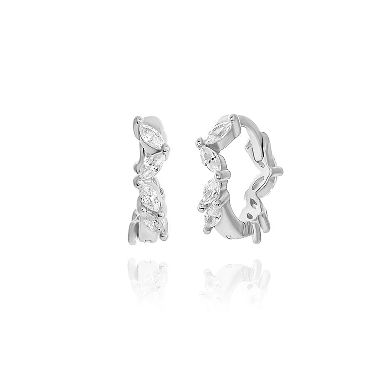 925 Silver Leaf Crystal Hoop Earrings Women Party Jewelry Gift